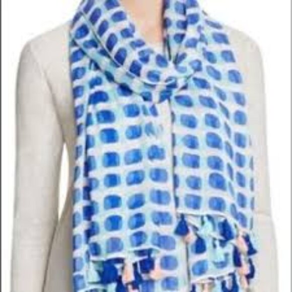 Kate Spade Island Stamp Oblong Scarf with Tassels - Picture 1 of 4